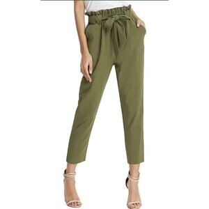 Grace Karin Cropped High Waisted Cropped Paper Bag Pants Size L Khaki Green